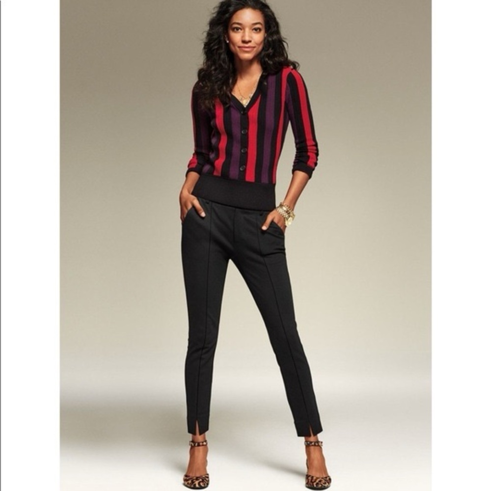 Cabi Cardigan Womens Long Sleeve Buttons Ribbed Red Striped Knit